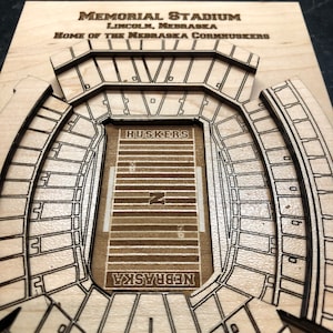 Nebraska Cornhuskers Memorial Stadium - Maple Laser-Cut and Engraved