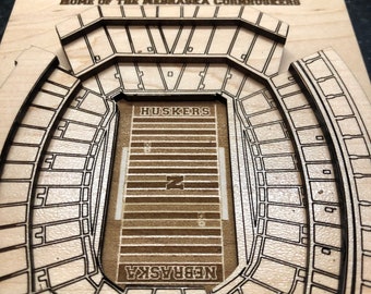 Nebraska Cornhuskers Memorial Stadium - Maple Laser-Cut and Engraved