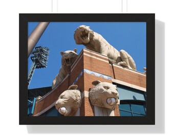 Tigers with Baseballs in Downtown Detroit - Framed Horizontal Poster