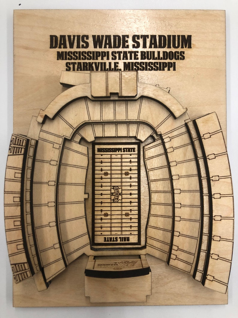 Mississippi State Bulldogs Davis Wade Stadium - Maple Laser-Cut and Engraved image 2