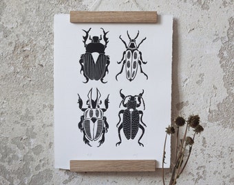 Beetles | Linocut Print, original, handmade, Lino Print, Art Print, Animal Print, Wall Decoration, signed, black