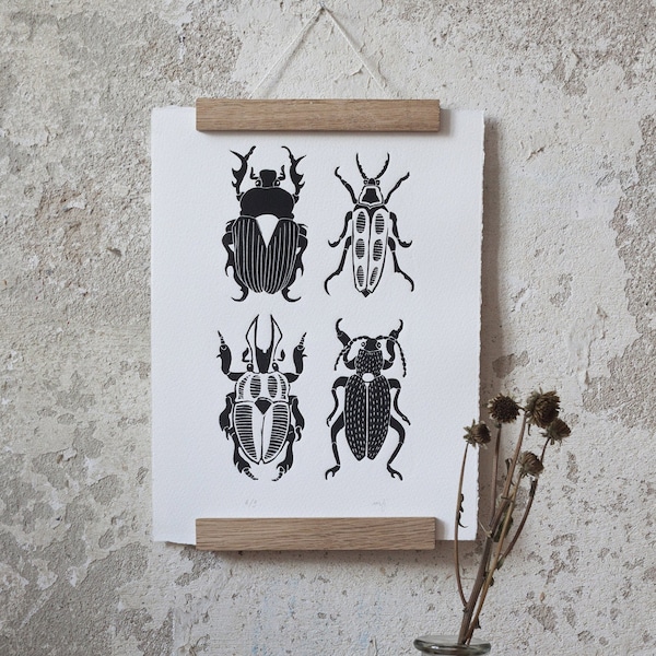 Beetles | Linocut Print, original, handmade, Lino Print, Art Print, Animal Print, Wall Decoration, signed, black
