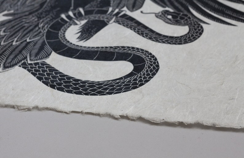 Print Art Print Print Graphics original handmade Eagle and Snake black Linocut signed Wall Decoration Lino print