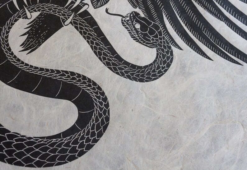 Print Art Print Print Graphics original handmade Eagle and Snake black Linocut signed Wall Decoration Lino print