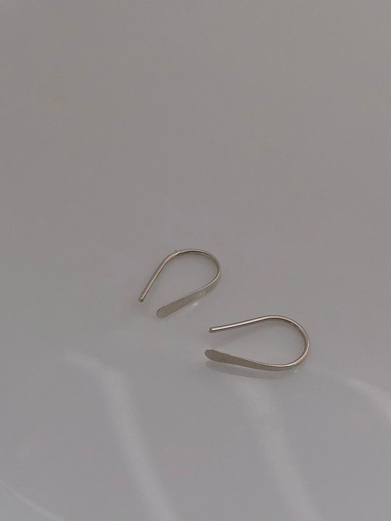 Tiny U Horseshoe earrings, Sterling Silver Gold 1/2 open upside down hoops, Modern minimalist Arc threaders, Girlfriend gift, Mom daughter image 7