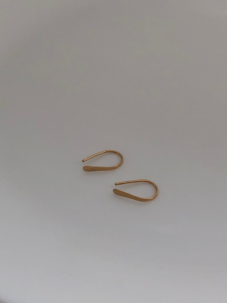 Tiny U Horseshoe earrings, Sterling Silver Gold 1/2 open upside down hoops, Modern minimalist Arc threaders, Girlfriend gift, Mom daughter image 8