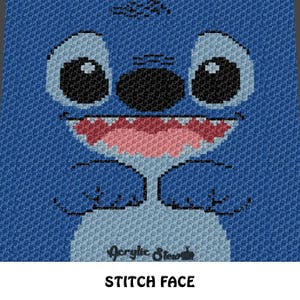 Graphgan Pattern - Corner to Corner - C2C - Blue Cartoon Alien Face Kid Movie Character Blanket Afghan Crochet Graphgan Pattern Chart