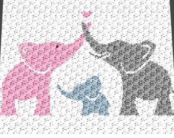 Graphgan Pattern - Corner to Corner - C2C - Dad Mom Baby Elephant Family with Heart Blanket Afghan Crochet Graphgan Pattern Chart