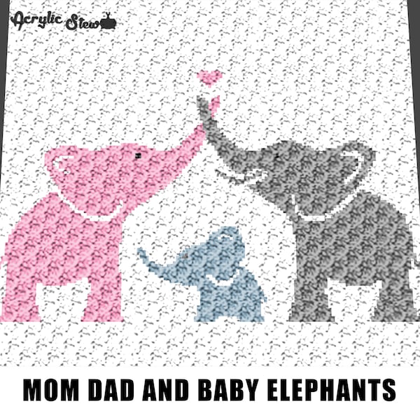Motif Graphgan - Coin à coin - C2C - Papa maman bébé éléphant famille avec couverture coeur Afghan Crochet Graphgan Pattern Chart