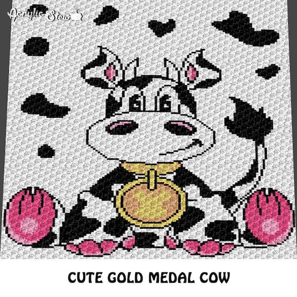 Adorable Gold Medal Cow Pink Feet Cow Spots Black and White Farm Animal crochet blanket pattern; c2c, cross stitch graph; instant download