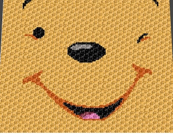 Baby Graphgan Pattern - Corner to Corner - C2C Crochet - Cute Yellow Bear Face Cartoon Baby Blanket Afghan Crochet Graphgan Pattern Chart