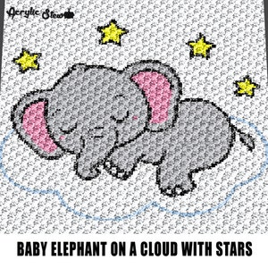 Baby Graphgan Pattern - Corner to Corner - C2C - SC - Baby Elephant Asleep on Moon Stars - Blanket Afghan Crochet Graphgan Pattern Chart