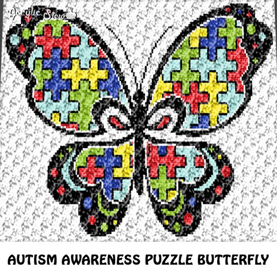 CROCHET PATTERN AUTISM HEART PUZZLE Graph//Chart Afghan Pattern