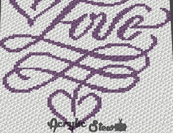 Graphgan Pattern - Corner to Corner - C2C - SC - Love Heart Typography Fancy Quote Blanket Afghan Crochet Graphgan Pattern Graph Chart