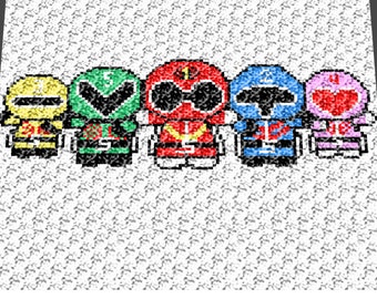 Graphgan Pattern - Corner to Corner - C2C - Kawaii Ranger Superhero Chibi TV Characters Blanket Afghan Crochet Pattern Graphgan Chart