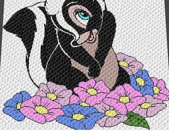 Graphgan Pattern - Corner to Corner - C2C - Flower Skunk Cartoon Character Animal Floral Blanket Afghan Crochet Graphgan Pattern Chart