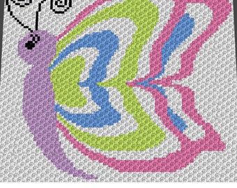 Graphgan Pattern - Corner to Corner - C2C Crochet - Spring Colors Butterfly Purple Pink Blanket Afghan Crochet Graphgan Pattern Chart
