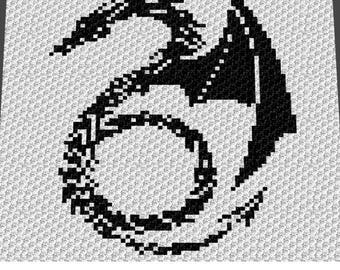 Graphgan Pattern - Corner to Corner - C2C Crochet - Tattoo Dragon Black White Alpha Art Blanket Afghan Crochet Graphgan Pattern Graph Chart