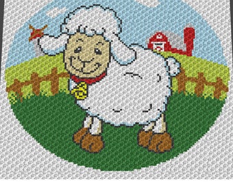 Adorable Sheep Farm Animal Barn Windmill Round Circular crochet blanket pattern; c2c, cross stitch graph; instant download