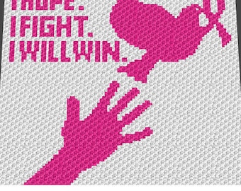 Fight Hope Win Breast Cancer Graphgan crochet blanket pattern; graphgan pattern, c2c, cross stitch graph; pdf download; instant download