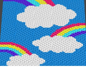 Graphgan Pattern - Corner to Corner - C2C - Blue Sky and Three Rainbows Primary Color Bright Blanket Afghan Crochet Graphgan Pattern Chart