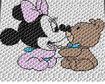 Baby Graphgan Pattern - Corner to Corner - C2C - SC - Baby Girl Mouse Cartoon And Teddy Bear Blanket Afghan Crochet Graphgan Pattern Chart