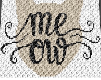 Graphgan Pattern - Corner to Corner - C2C - Meow Whiskers Typography Cat Face Quote Pet Blanket Afghan Crochet Pattern Graphgan Chart