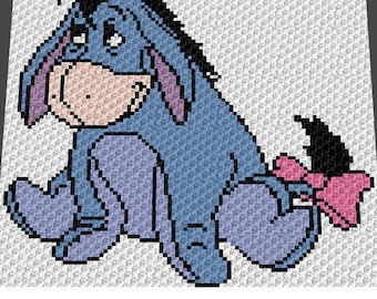 Graphgan Pattern - Corner to Corner - C2C Crochet - Blue Donkey Cartoon with A Bow Baby Blanket Afghan Crochet Graphgan Pattern Chart