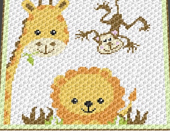 Baby Graphgan Pattern - Corner to Corner - C2C -  Baby Giraffe Monkey Lion Jungle Animals Blanket Afghan Crochet Graphgan Pattern Chart