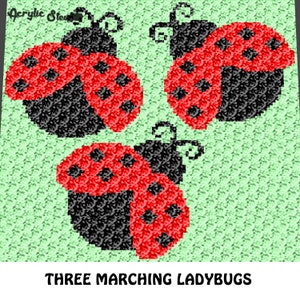 Baby Graphgan Pattern - Corner to Corner - C2C - Three Marching Ladybugs Spring Animal Art Blanket Afghan Crochet Graphgan Pattern Chart