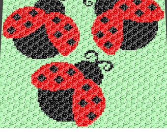 Baby Graphgan Pattern - Corner to Corner - C2C - Three Marching Ladybugs Spring Animal Art Blanket Afghan Crochet Graphgan Pattern Chart