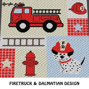 Baby Graphgan Pattern - Corner to Corner - C2C - Fire Truck Fireman Dalmatian Chief Baby Blanket Afghan Crochet Graphgan Pattern Chart