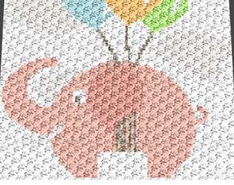 Baby Graphgan Pattern - Corner to Corner - C2C - Baby Elephant Floating Balloons In Clouds Blanket Afghan Crochet Graphgan Pattern Chart