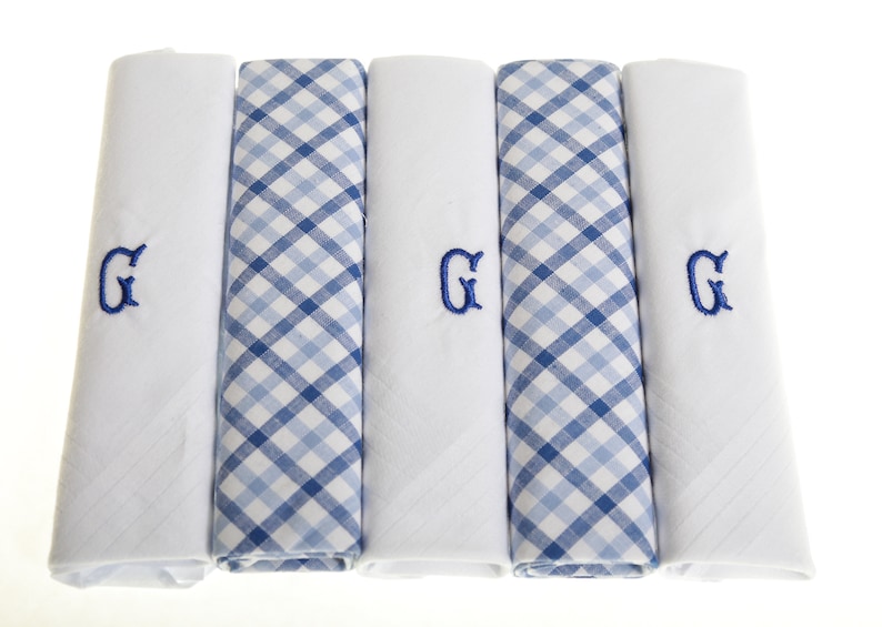Mens Handkerchiefs Pack of 5 Mens Initial Embroidered White