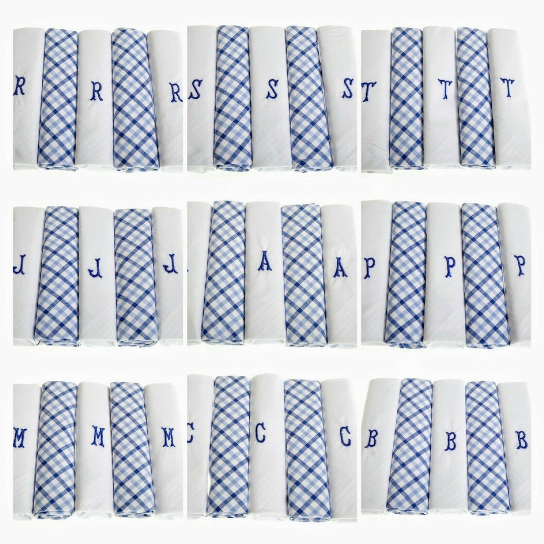 Mens Handkerchiefs Pack of 5 Mens Initial Embroidered White