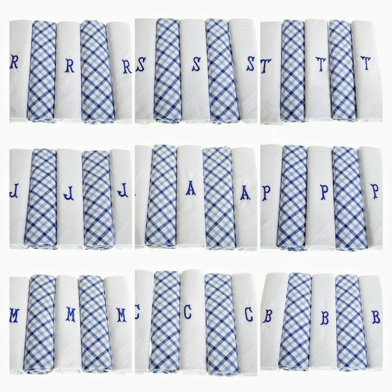 Mens Handkerchiefs Pack of 5 Mens Initial Embroidered White