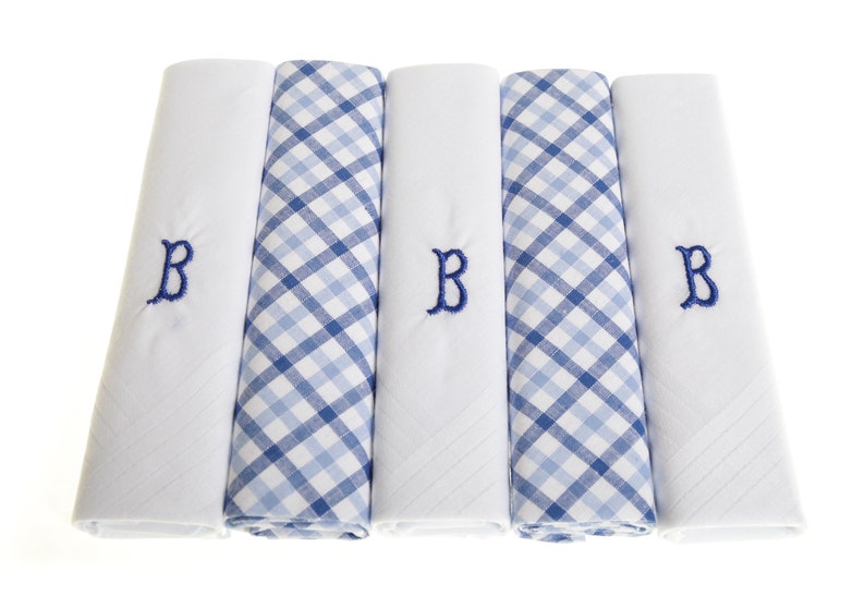 Mens Handkerchiefs Pack of 5 Mens Initial Embroidered White Etsy