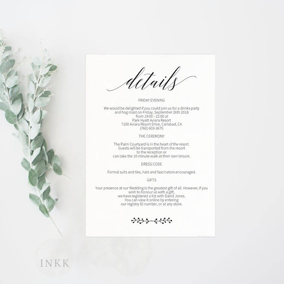 wedding details card enclosure card directions card gift