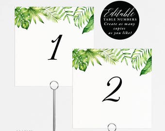 Tropical Wedding Table Numbers Printable Table Number | Etsy