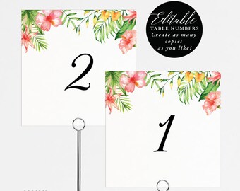 Tropical Wedding Table Numbers Printable Table Number | Etsy