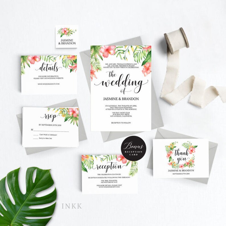 Tropical Wedding Invitation Template Hawaii Wedding Etsy