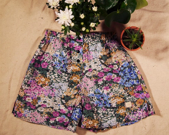 calcon man cotton fabric upcykey small meadow flowers green purple black
