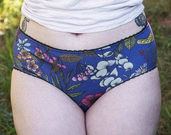 cotton panties, blue green flowers