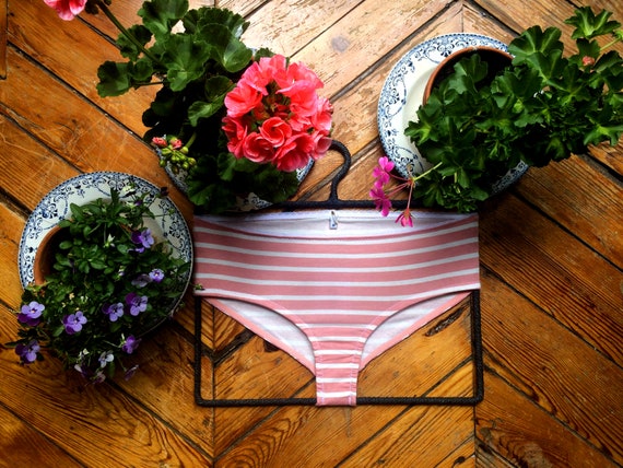 Pink and white striped women pants