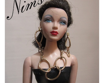 Gorgeous striped beads in this necklace and earring jewelry set for 16 inch fashion dolls Handmade by Nims Tonner Parker and more