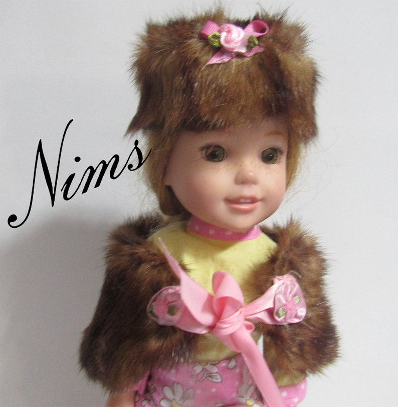 Beautiful real mink stole and matchiong at for 13-14 inchdolls like Wellie Little Darling and many more Handmade by Nims