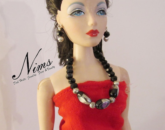 Gorgeous striped beads in this necklace and earring jewelry set for 16 inch fashion dolls Handmade by Nims Tonner Parker and more