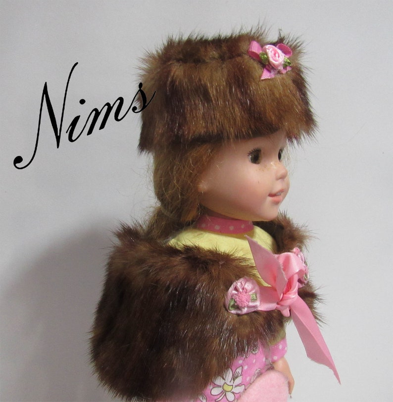 Beautiful real mink stole and matchiong at for 13-14 inchdolls like Wellie Little Darling and many more Handmade by Nims