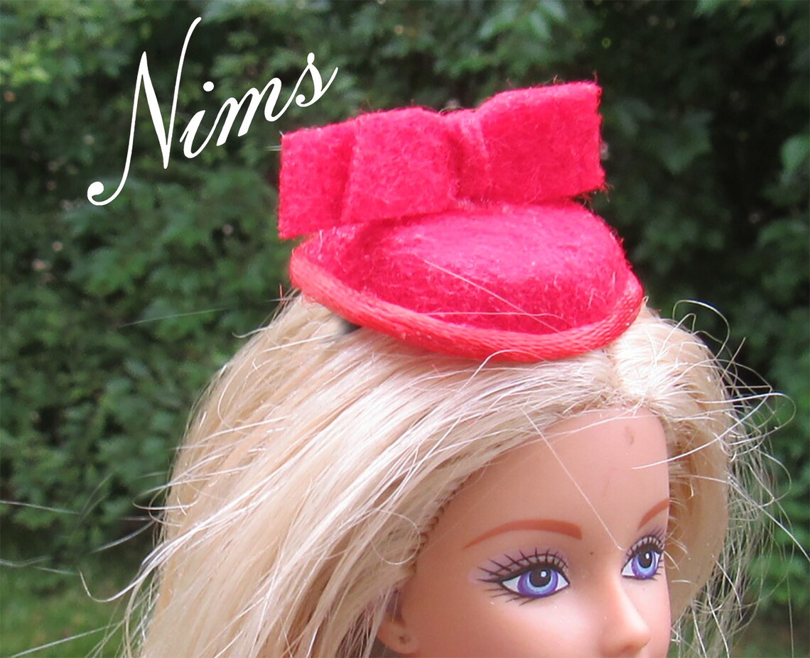 Little red pillbox hat with cute bow on top for Barbie and Etsy