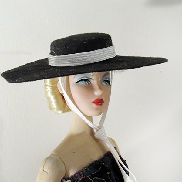 Bolero hat black with white for 16 inch fashion dolls, Tonner, Parker, Royalty and many more, doll costume. Clothing handmade by Nims